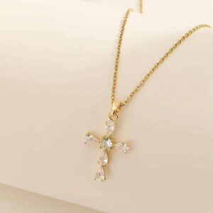 Crystal cross pendant necklace for women minimal jewellery