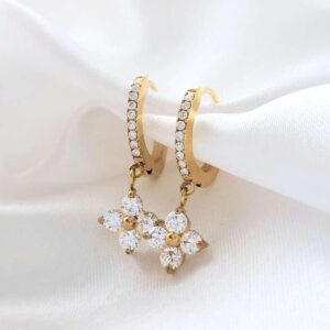 Crystal floral drop earrings for women gold drop earrings