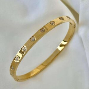 Crystal heart accent daily wear gold finish bangle by Bougee Jewels