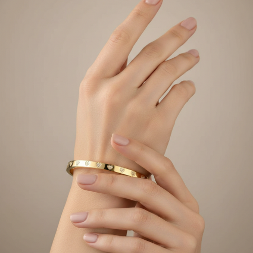 Crystal Heart Accent Bangle – Bougee Jewels Crystal heart accent daily wear gold finish bangle by Bougee Jewels