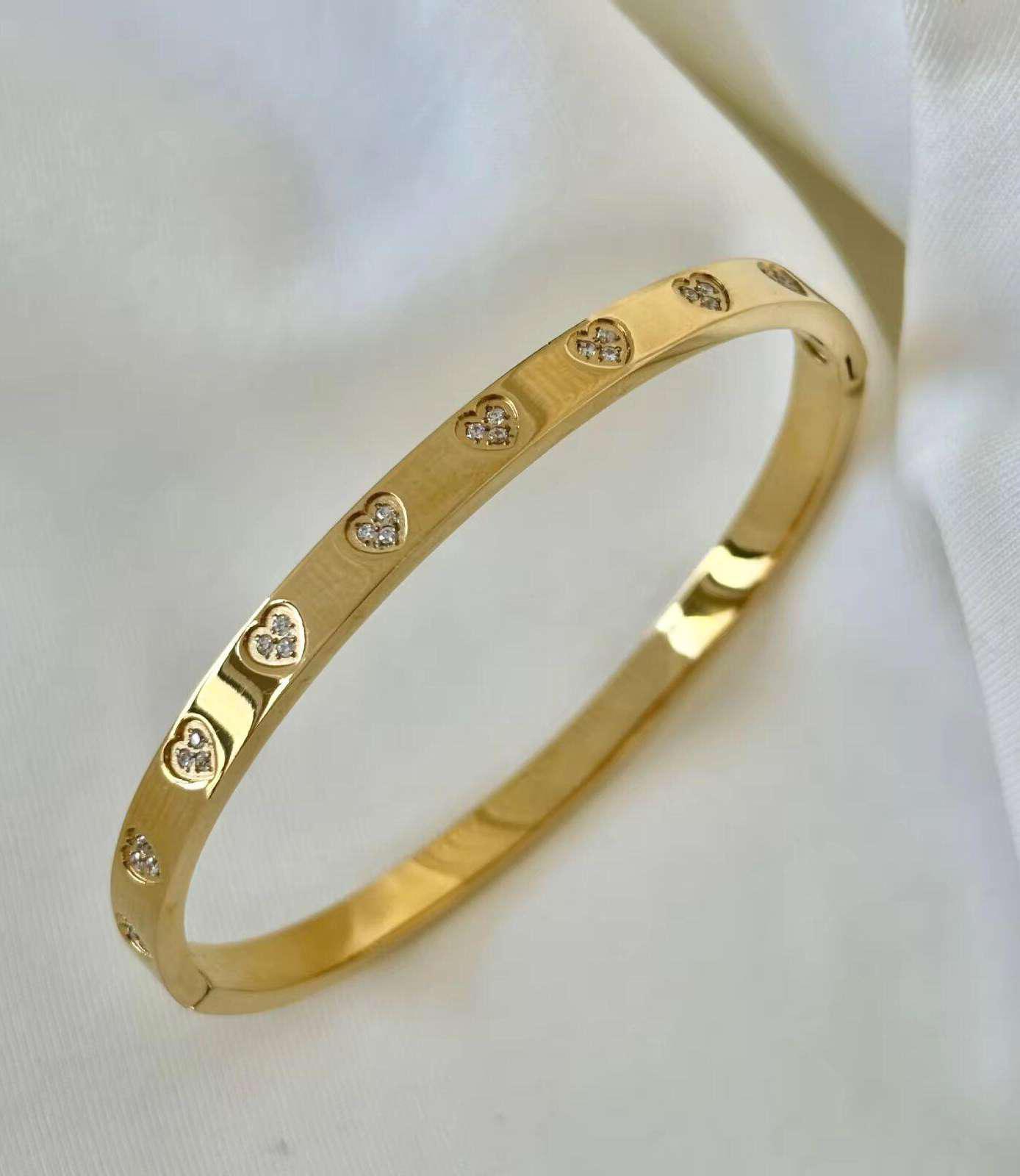 Crystal Heart Accent Bangle – Bougee Jewels Crystal heart accent daily wear gold finish bangle by Bougee Jewels