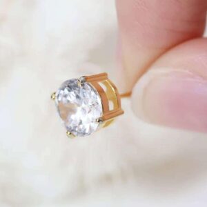 Crystal stud earrings with gold finish and round solitaire design