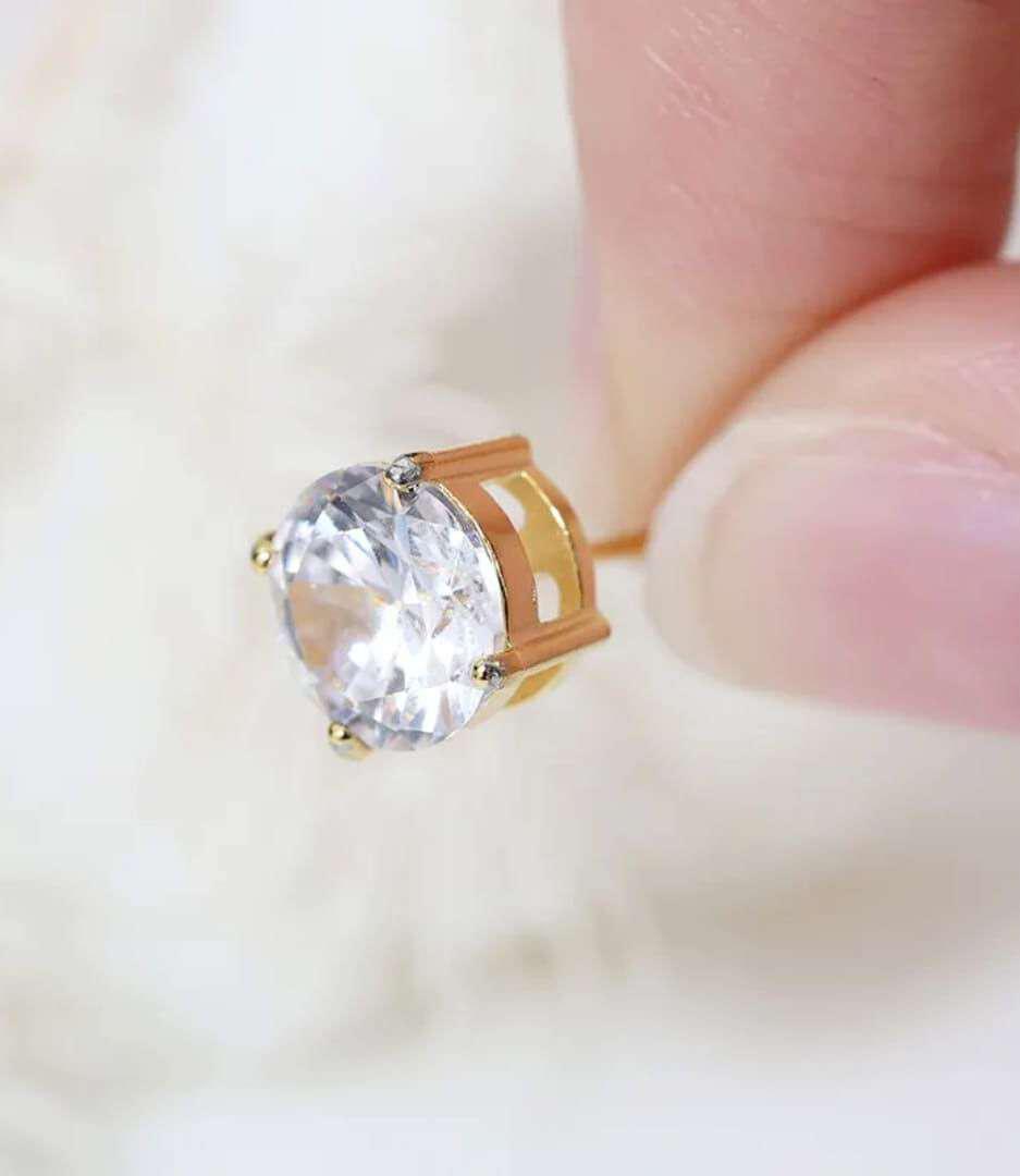 Crystal Stud Earrings – Classic Solitaire Stud Jewelry Crystal stud earrings with gold finish and round solitaire design