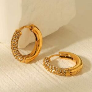 Hoops Earrings Gold crystal studded hoop earrings designed for elegant everyday and occasion wear by Bougee Jewels.