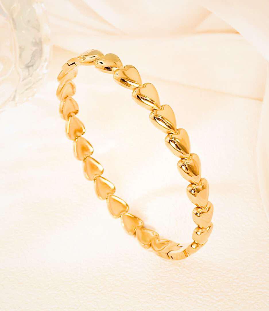 Golden Heart Link Bangle – Bougee Jewels Golden heart link daily wear bangle in gold finish by Bougee Jewels