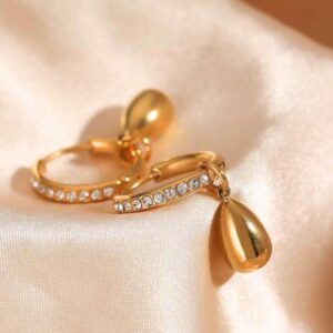Hoops Earrings Golden teardrop hoop earrings with crystal detailing for women