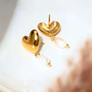 Heart pearl drop earrings for women gold drop earrings