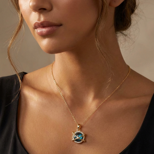 Planet Orbit Necklace on Model | Bougee Jewels Planet orbit necklace for women floral jewellery