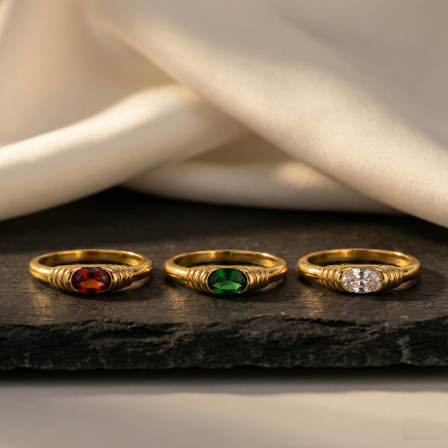 Classic Gemstone Office Wear Ring | Bougee Jewels Classic gemstone office wear ring in red green and white stones