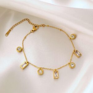 Crystal drop charm bracelet in golden finish by Bougee Jewels