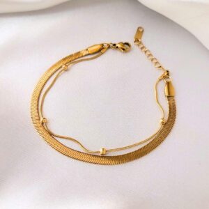 Dual layer snake bone bracelet with golden finish by Bougee Jewels
