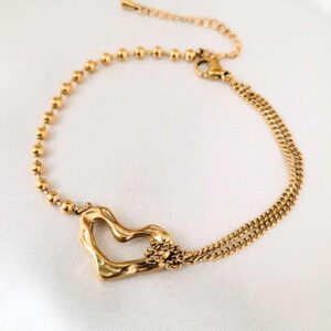 Open heart chain charm bracelet with golden finish by Bougee Jewels