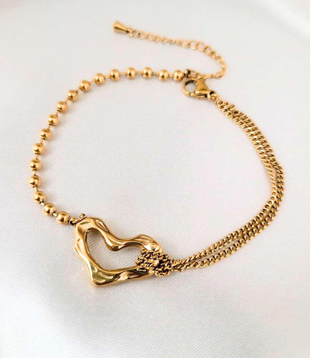 Open Heart Chain Bracelet – Bougee Jewels Open heart chain charm bracelet with golden finish by Bougee Jewels
