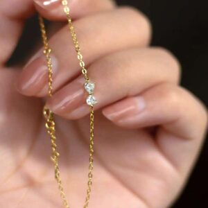 Twin crystal minimal bracelet with golden finish by Bougee Jewels